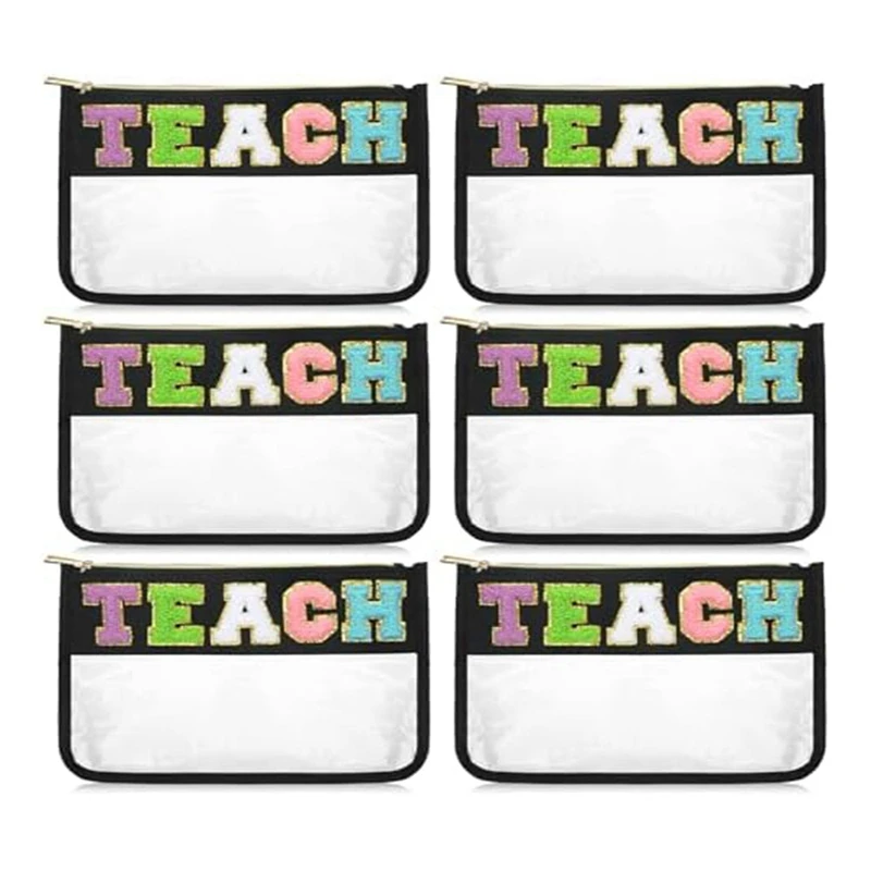 6-pcs-teacher-bags-bulk-teacher-appreciation-gifts-preppy-patch-makeup-bag-flat-clear-pouch-teacher-must-haves