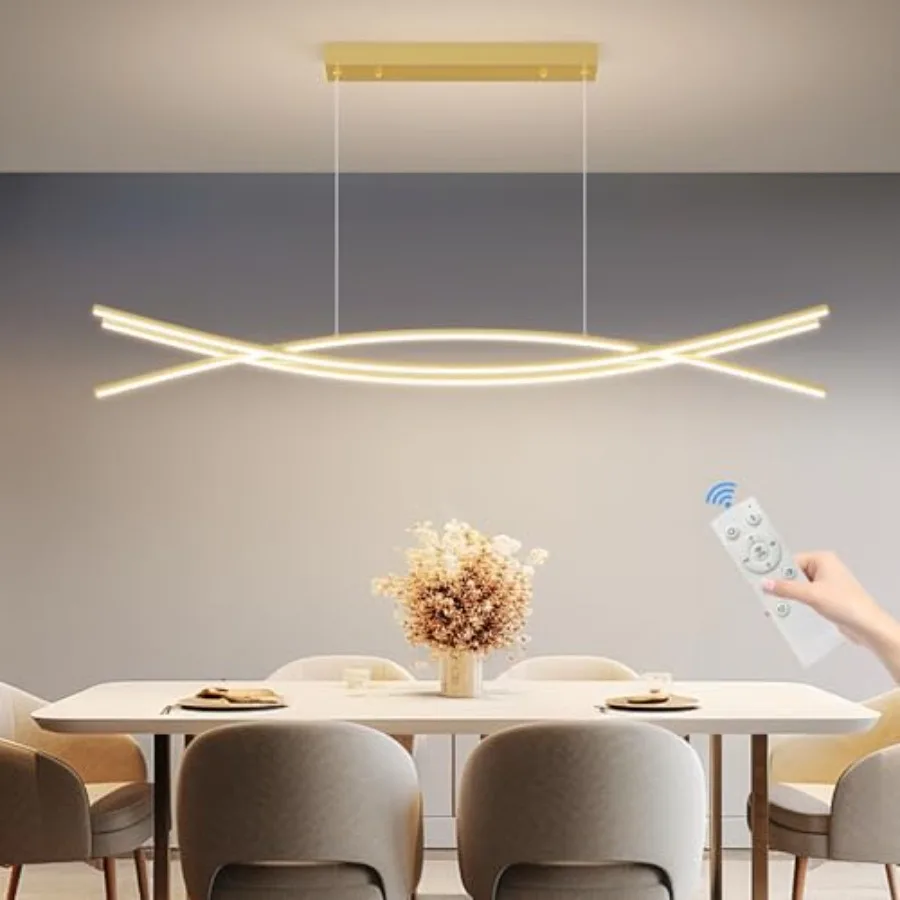 Modern Ceiling Chandelier Light Gold Pendant Light Fixtures with Remote Control 3000k-6500K Adjustable Color Temperature Alumin