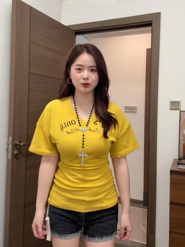 

plus Size American Retro Letter Print Short Sleeve T-Shirt Women's Summer Slimming V-Neck Top Straight Cut Korean Style