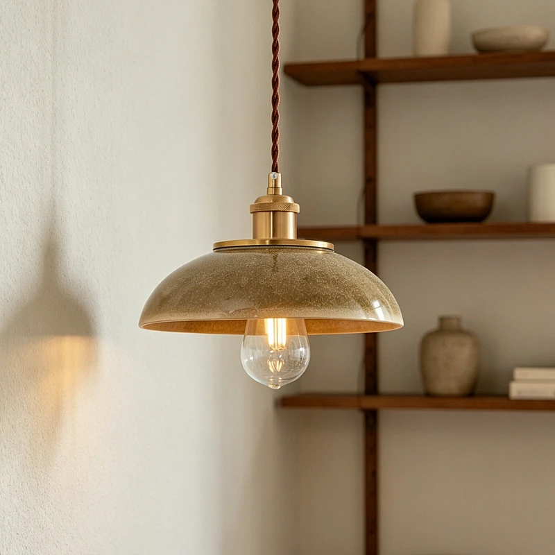 Wabi-sabi wind ceramic chandelier retro brass restaurant bar light antique style bed and breakfast bedroom
