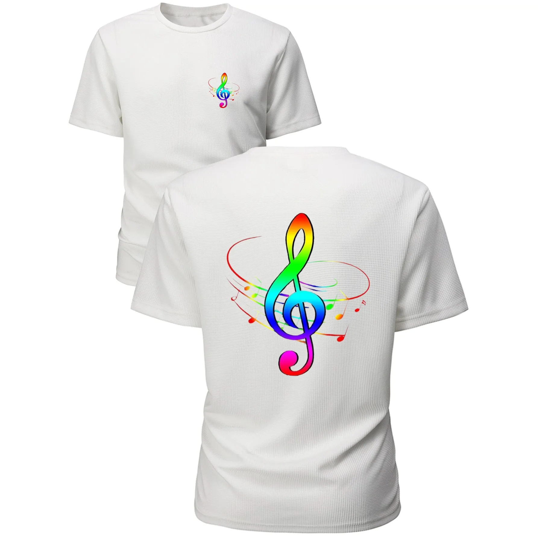 Rainbow Treble Clef Music Graphic T-Shirt Breathable Short Sleeve Casual Round Neck Tee