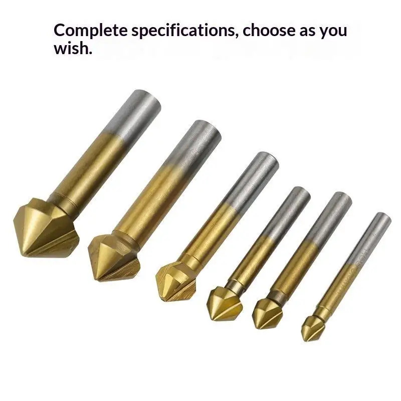 Picture 6: 【CCA】Chamfering End Mill Cutter 3 Flute Round Shank 90 Degree HSS Countersink Deburring Tapered Drill Bit