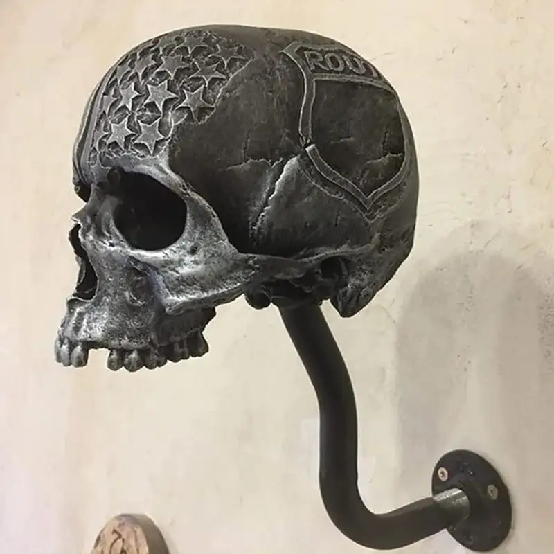 Motorcycle Skull Helmet Holder Creative Resin Craft Skull Helmet Stand Halloween Horror Retro Interior Wall Decoration Gift