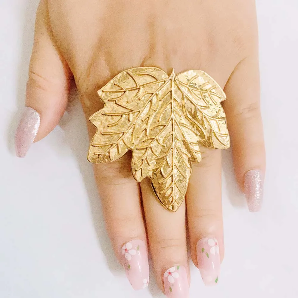 Zhuerrui New Arrival Maple Leaf Adjustable Rings For Women Brazilian Gold Plated Party Gift Jewelry Sets Accesorios  B0041