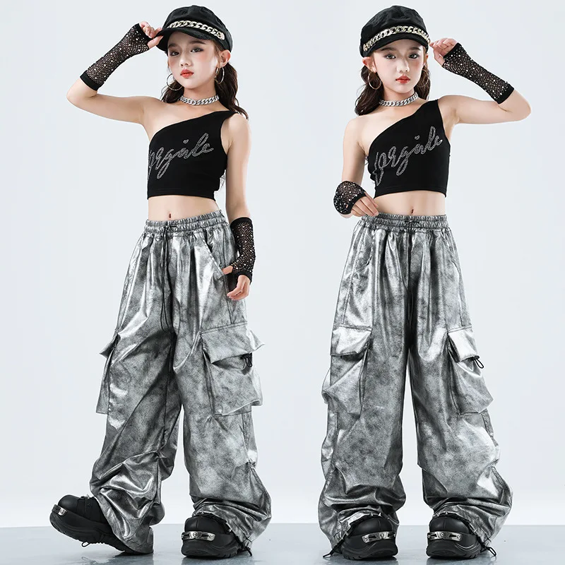 Hip Hop Mädchen Mode Crop Top Baggy Hosen Gruppe K-pop Streetwear Kleidung Sets Jazz Bühne Leistung Anzug Street Dance kostüm