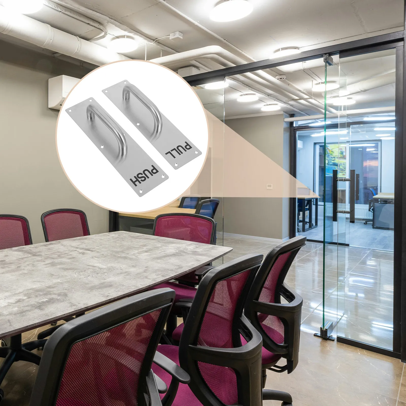 1Set Stainless Steel Push Pull Door Handle Plate for Double Doors Office Hotel Warehouse Commercial Door Hardware