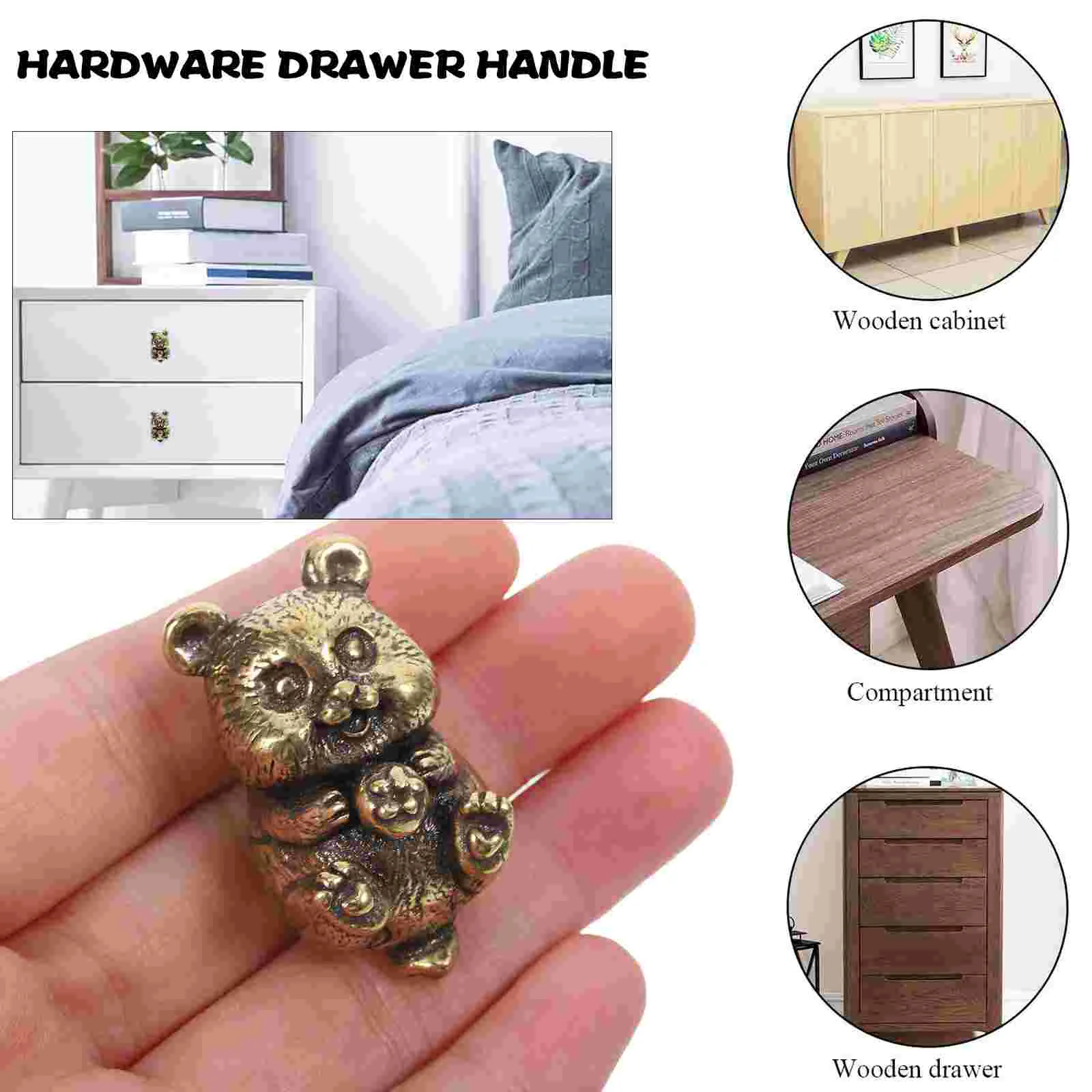 Maçaneta de porta de latão, gaveta, cômoda, puxadores de hardware para armários, design criativo de panda, latão robusto