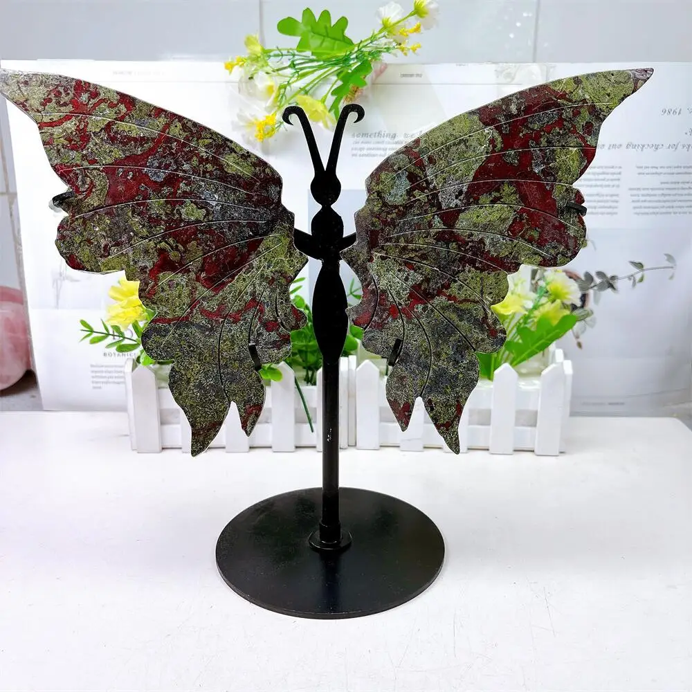 Natural large size Dragon Blood Stone Butterfly Wing Carving Healing Reiki Crystal Quartz Gemstone Home Decor Gift - 1Piar