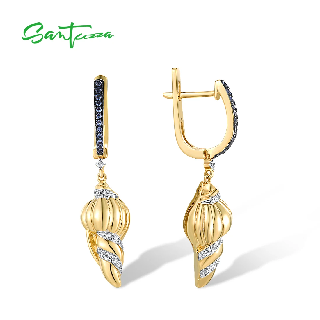 SANTUZZA Real 925 Sterling Silver Earrings For Women Sparkling White Blue Cubic Zirconia Chic Conch Delicate Party Fine Jewelry