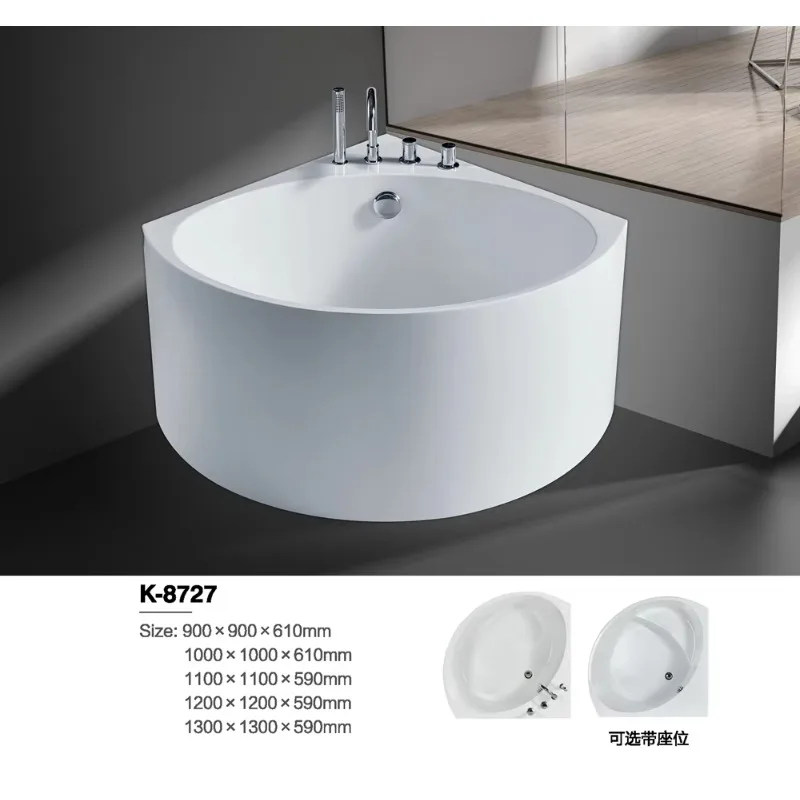 Wholesale Custom Indoor Bath Tub Soaking Free Standing Corner 1000mm Round Bathtub Acrylic White