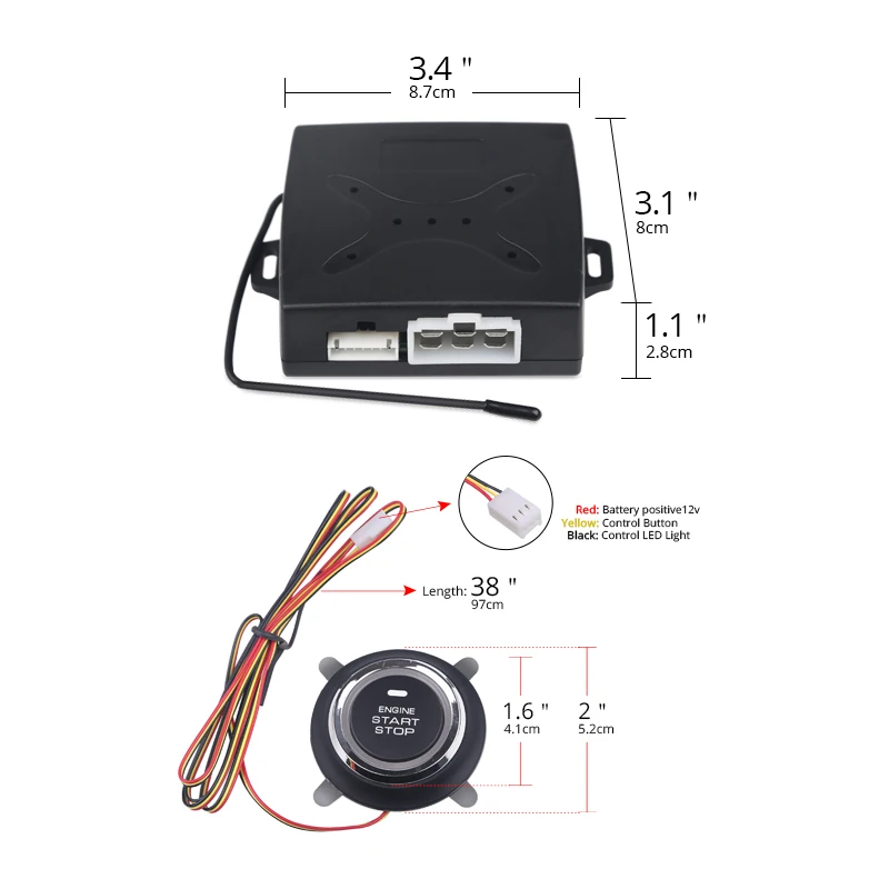 Universal Keyless Push Start System Kit, 12V Alarme de Carro, Auto Start Stop Sistema, Controle Remoto, Ignição do Motor, Acessórios