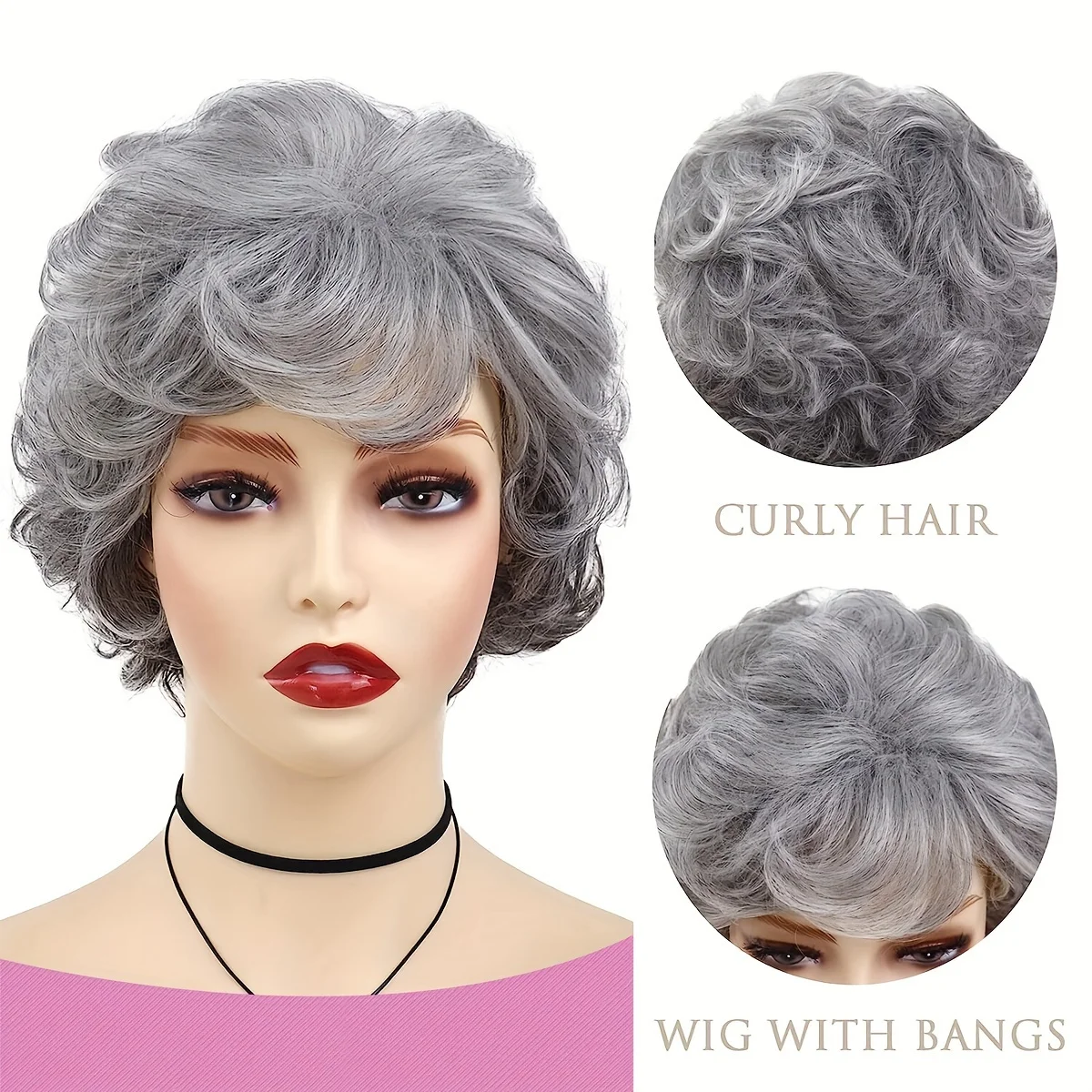 6 Inch Short Curly Wavy Synthetic Wigs Blonde Black And Grey Wigs For Women Natural Looking Synthetic Hair Replacement Wig