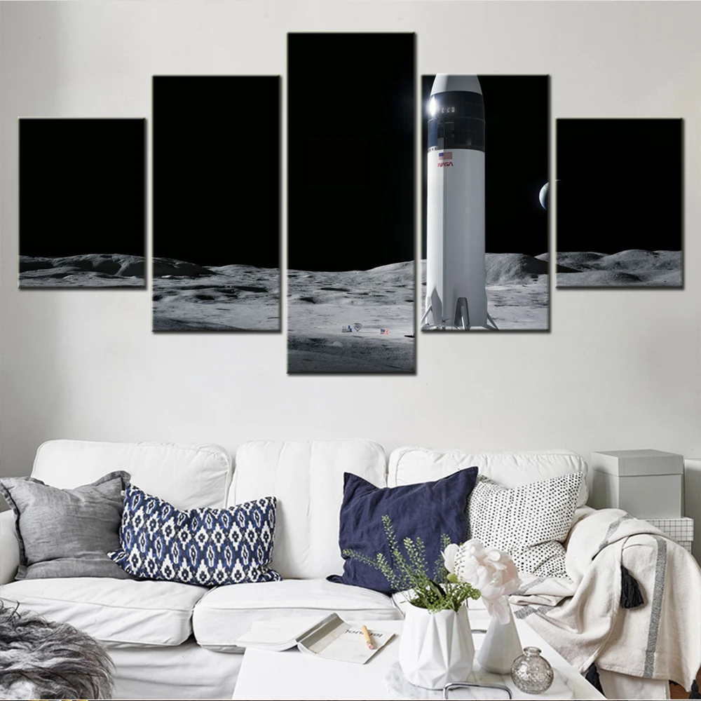 

5 Pieces Canvas Wall Arts Poster Painting Space Starship HLS NASA Wallpaper Bedroom Mural Interior Home Decorative Framework