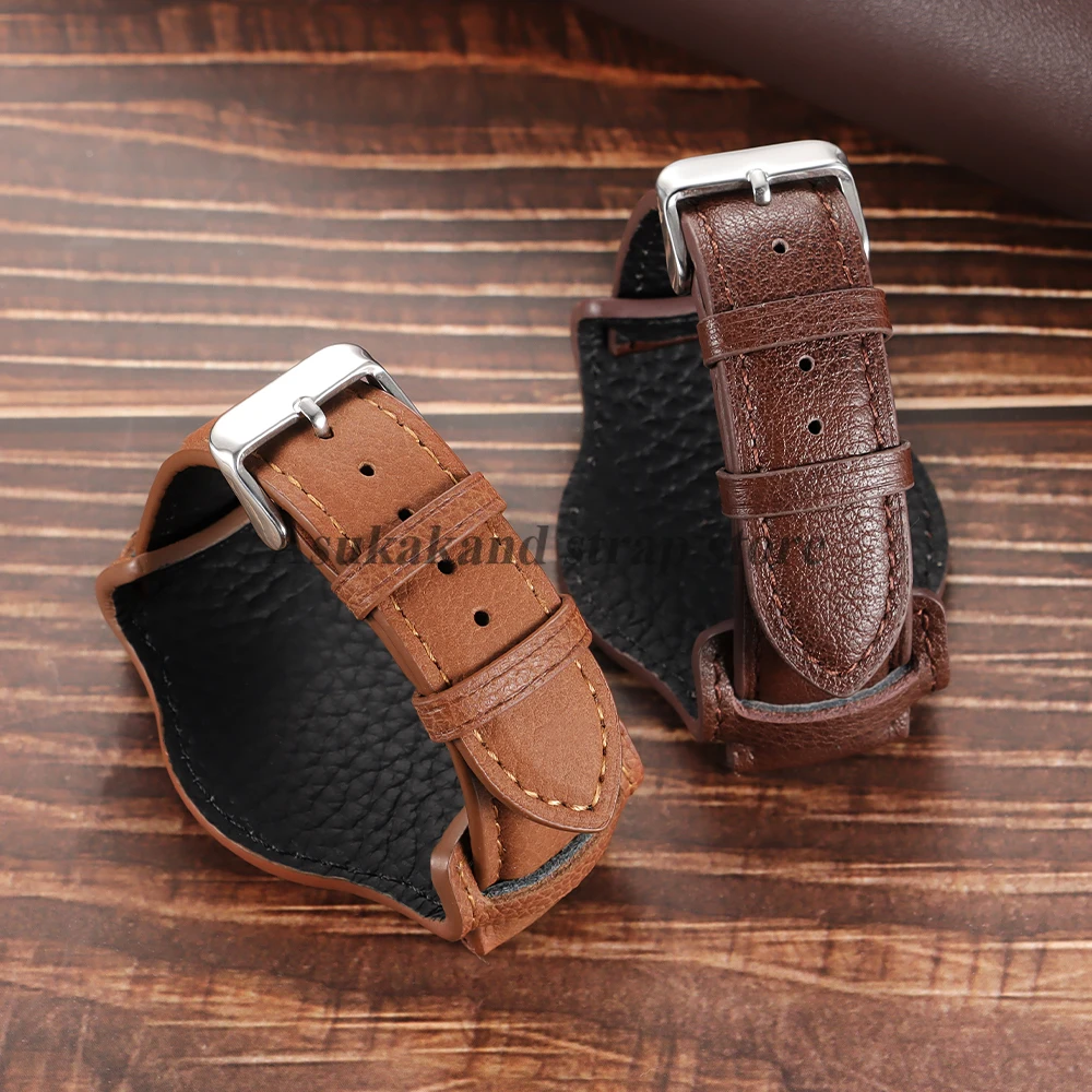 18 มม.20 มม.22 มม.สีดําสีน้ําตาลกาแฟของแท้ Cowhide สายนาฬิกา Retro Calfskin สายรัดข้อมือสําหรับ Seiko สําหรับ Omega นาฬิกาผู้ชายสร้อยข้อมือ