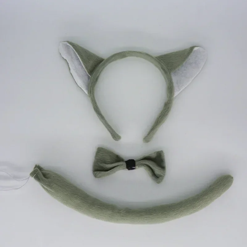 성인 어린이용 봉제 늑대 머리띠, 활 넥타이 테일 동물 귀, 생일 파티 코스프레, 코스튬 할로윈 크리스마스 선물