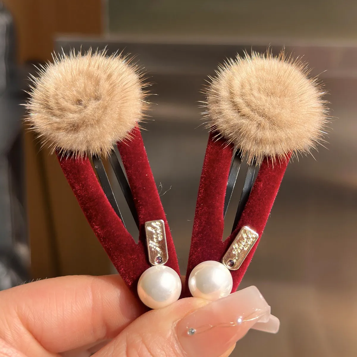 Autumn and winter high-end mink fur hair accessories women's fur hairpiece water drop clip hair clip bangs side clip