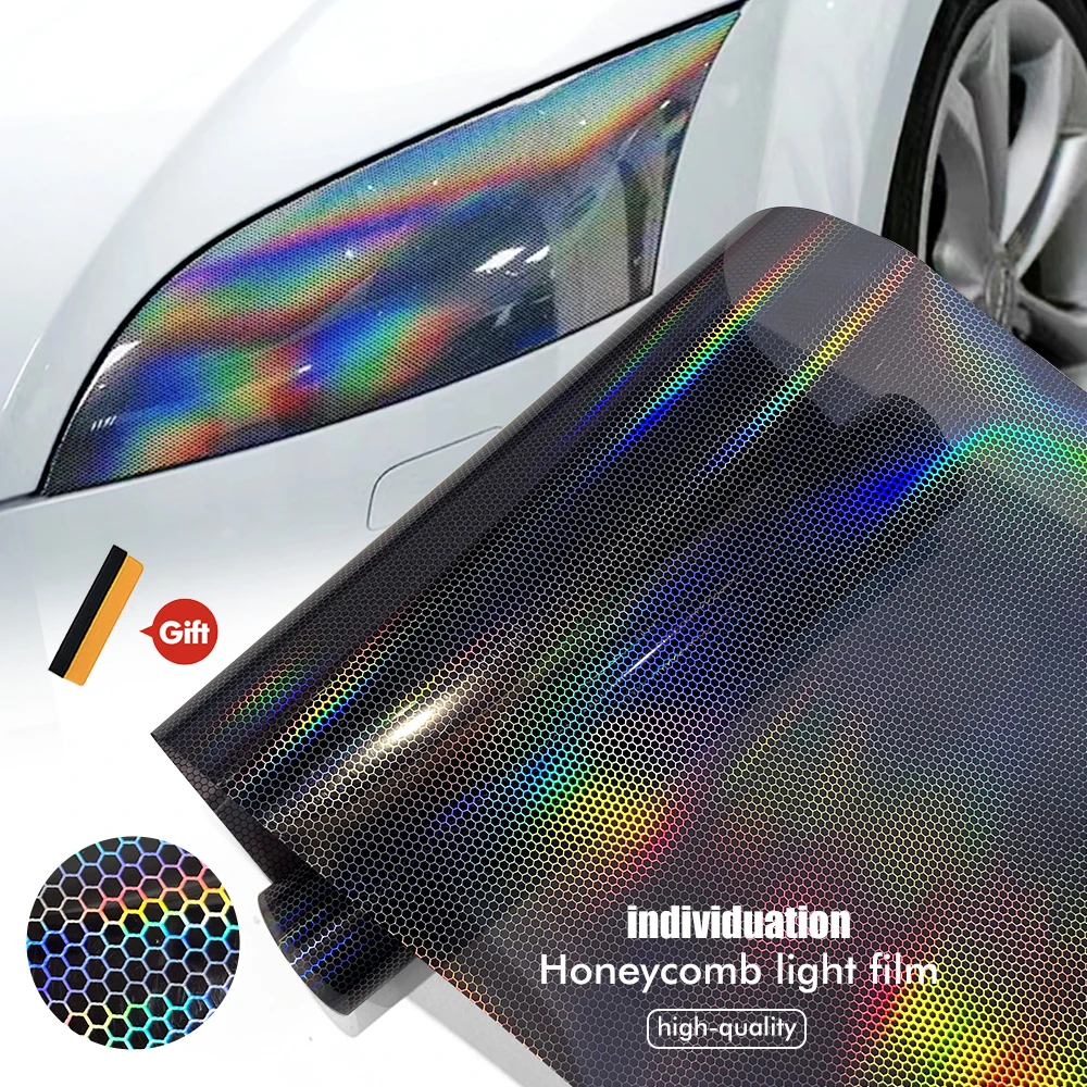 Car Motorcycle Vinyl Wrap Foil Laser Honeycomb Headlights Taillight Tint Film Modify color changing sticker Tint Waterproof Film