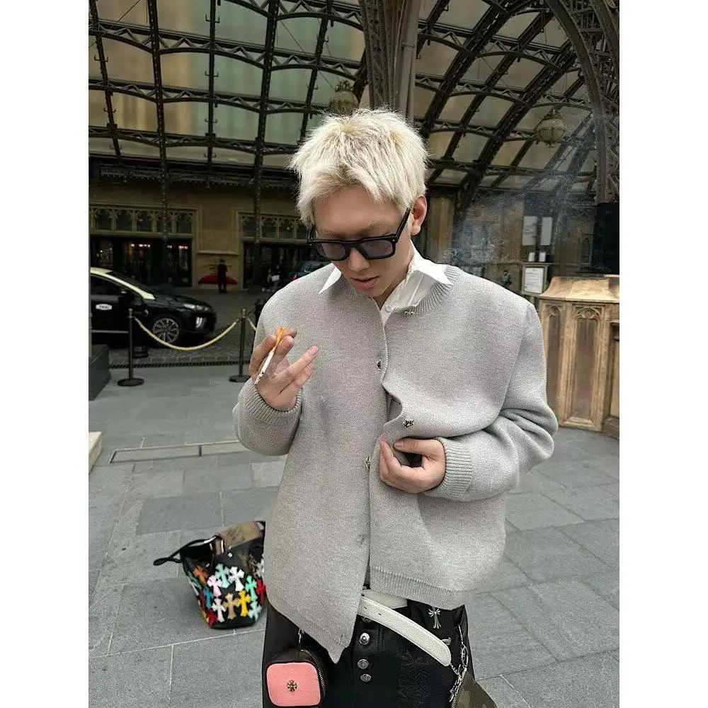 

Осень-зима, новый тяжелый вес, цветной воротник-стойка, свободный повседневный спортивный открытый кардиган, однорядный свитшот Jaet