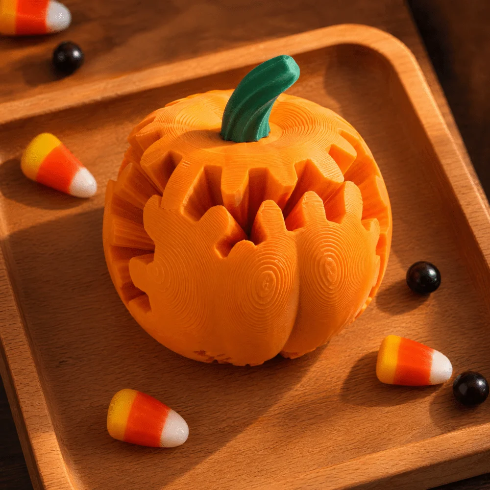 3D Printed Halloween Pumpkin Keychain Creative Rotatable Gear Ball Spinner Pendant Orange Funny Decompression Fidget School Bag