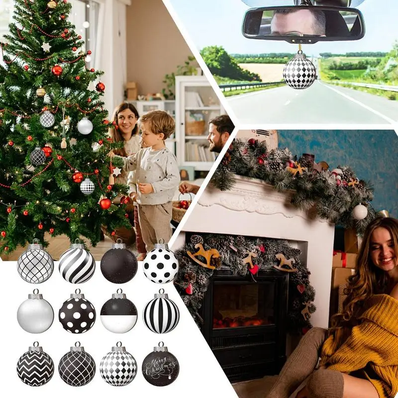 Wooden Polka Dots Ornament Christmas Balls Black White Hanging Ball Xmas Tree Pendants Ornaments Home Decoration New Year Gift