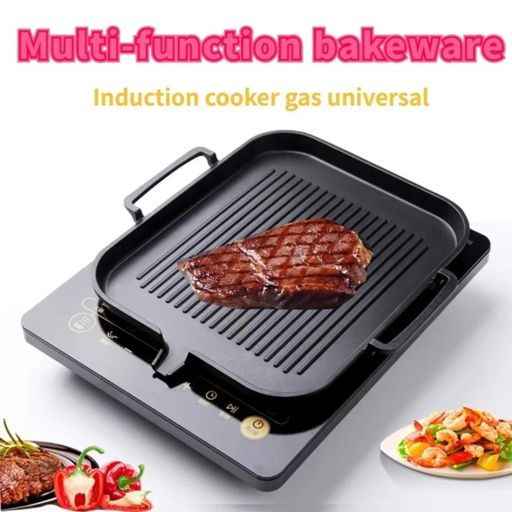 

Durable Non Stick Korean Grill Pan Plate Portable Easy Clean BBQ Grill Pan Skillet Rectangle Camping Barbecue Pan Gas Stove