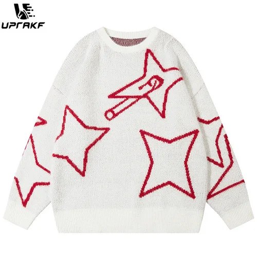 UPRAKF Letter Sweater Autumn Crew Neck Baggy High Street Casual Fashion Streetwear Warm Basic Pullover