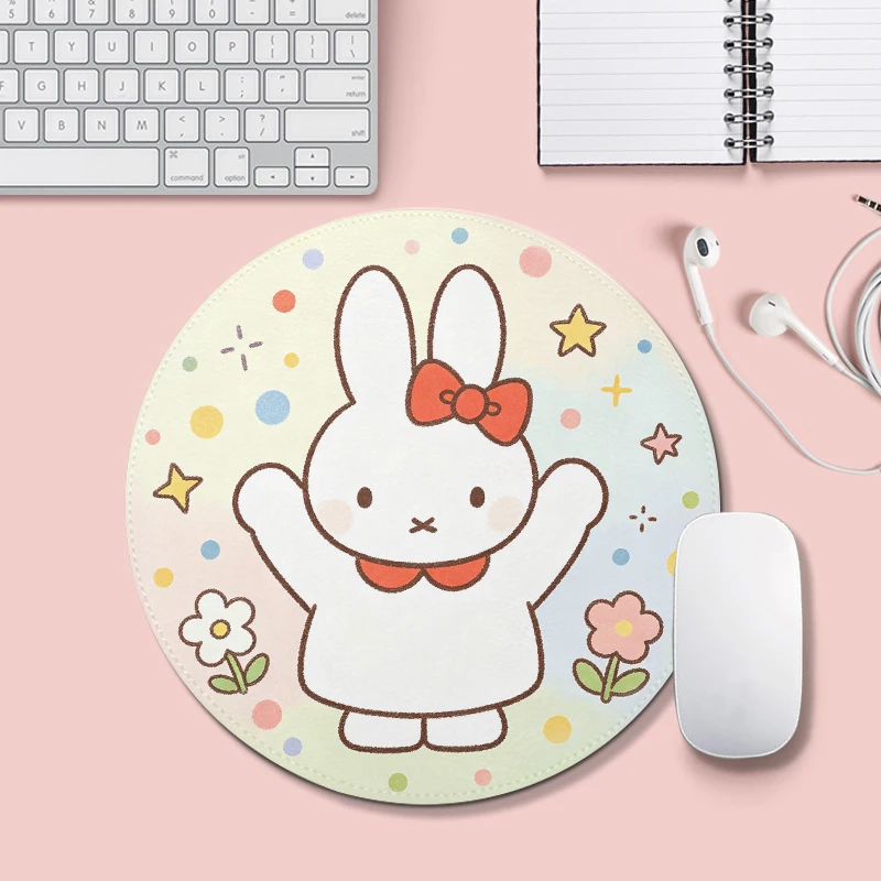 Cute Miffys Rabbit Round Mouse Pad Cartoon Bunny Computer Mouse Pad E-sports Desktop Non-Slip Gaming Mousepad Pc Laptop Desk Mat