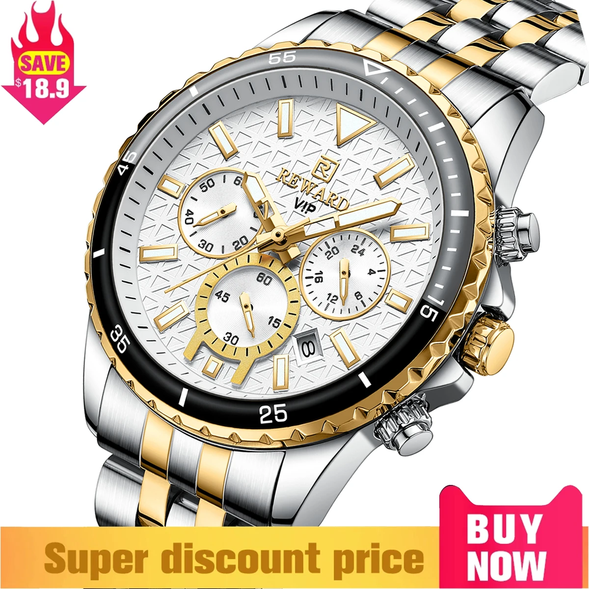 New REWARD Business Quartz Watch Men Multi-functional Waterproof Wristwatch High Quality Gift for Male