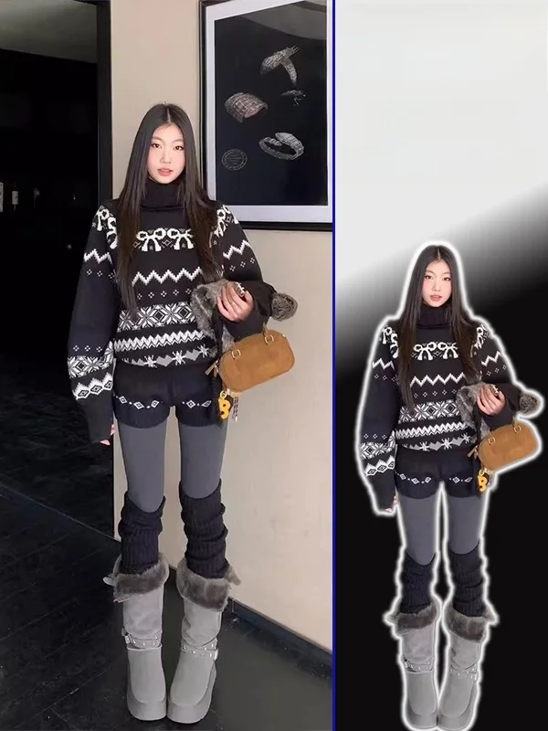 

plus Size Fair Isle Vintage Knit Sweater orts Set Casual Sle Two Piece Suit High Waist Knot Winter Warm Wear