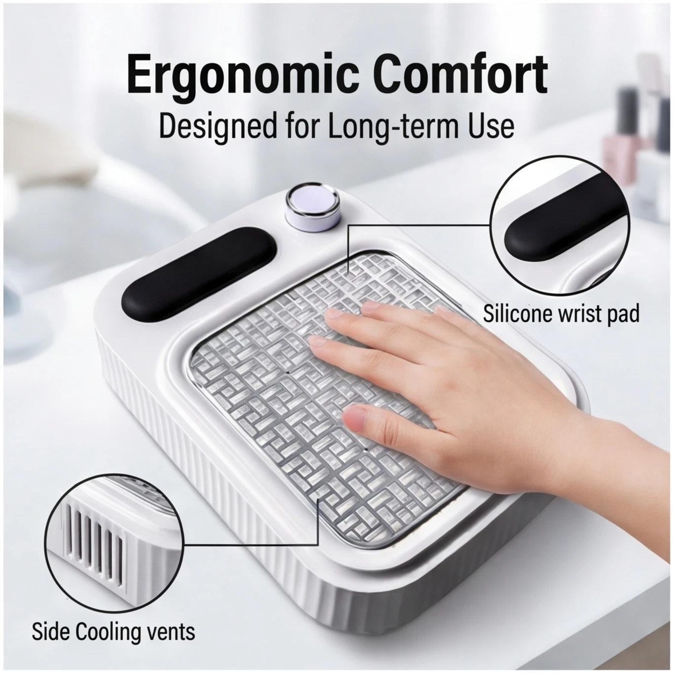 Professional Low Noise Nail Polish Collector, Vacuum Cleaner with Reusable Filter for Gel Art, Salon Equipment