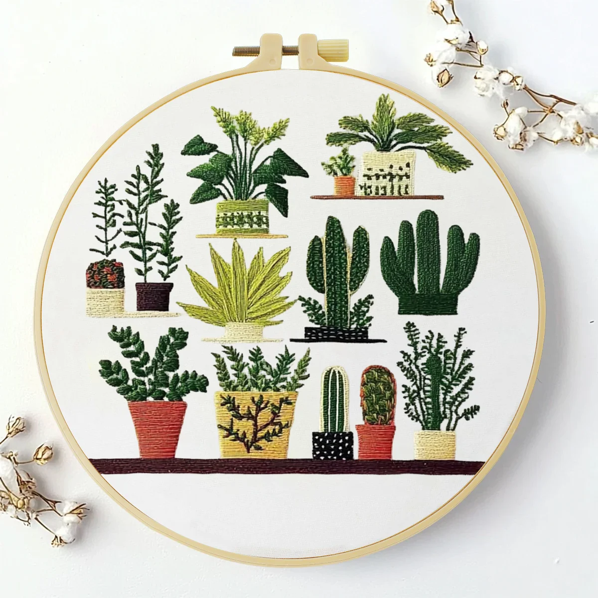1 Stück 20X20CM/15X15CM 7,87/6,3 Zoll Topfpflanzen-Stickerei-Starter-Kit DIY-Kit DIY-Stickerei-Set Handarbeiten Nadelkunst – Detail 1