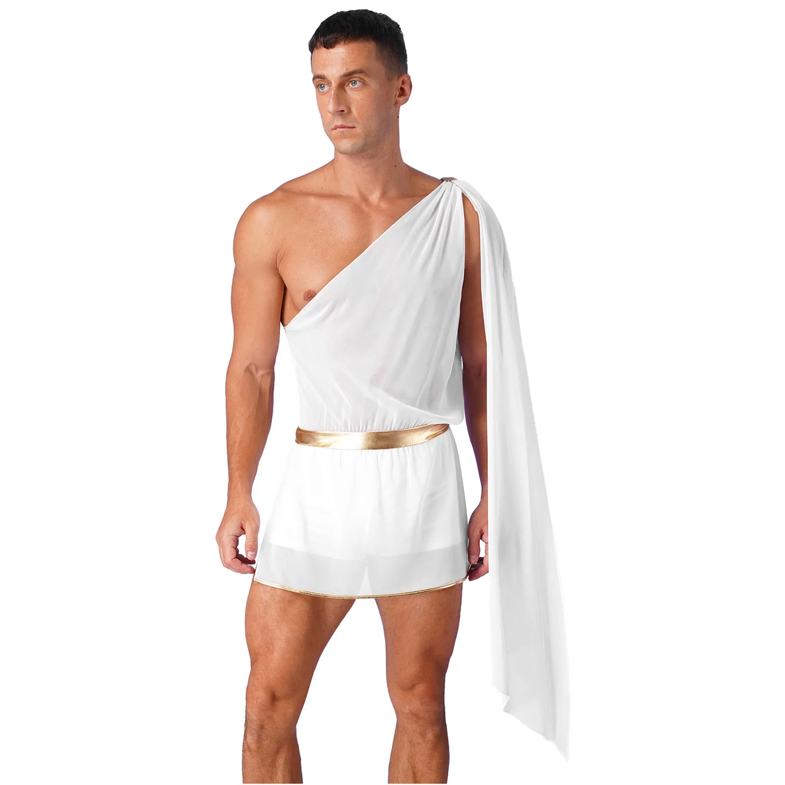 Mannen Oude Griekse God Gladiator Rollenspel Kostuum Een Schouderband Rok Mr Toga Halloween Carnaval Thema Feest Cosplay Pak