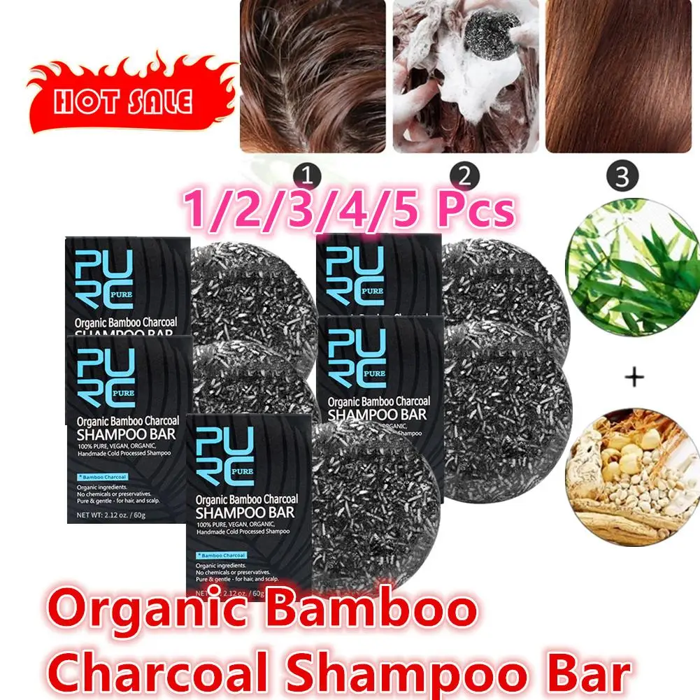 

Lot Organic Bamboo Charcoal Shampoo Bar Pure Reduce Gray White Hair Deep Clean Repair Damaged Anti-Frizzy Soap Care Treatment