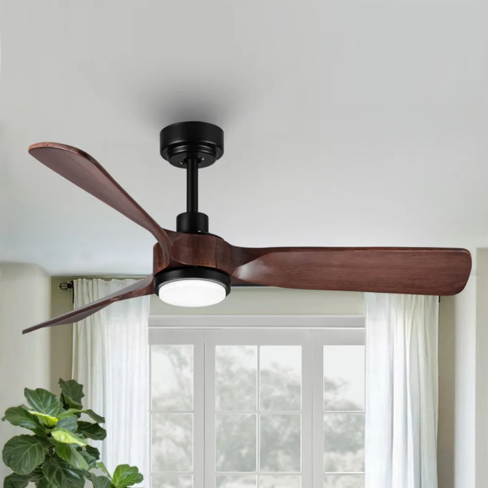 52 in, Integrated LED  Wood Ceiling Fan, Light Kit and Remote Control,Cooling AppliancesIndoor, Brown，electric Fan