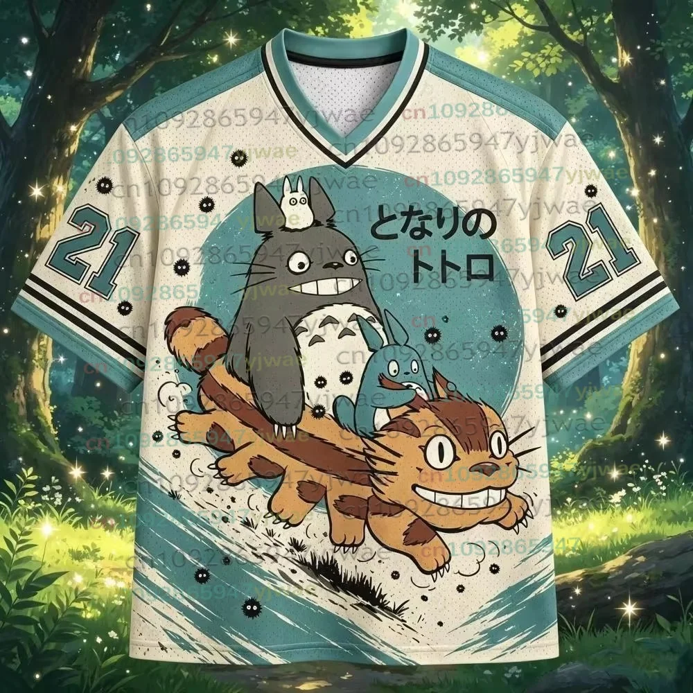 Men's shirt Women t-shirt Anime Neighbor Totoro V Neck Jersey Short Sleeve Sport TShirt Casual Streetwear Hip Hop Men's Clothing