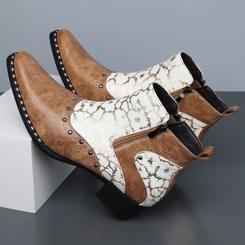 Large-sized men's brogues high-top leather shoes, Chelsea boots for men autumn boots M051 - view 2