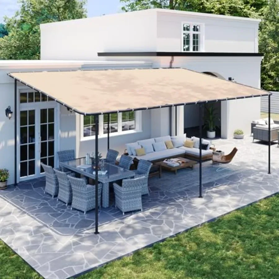 Lean to Pergola Outdoor Gazebo with Water Resistant and UV-Resistant, Sloped Roof Awning Wall-Mounted Canopy for Patio Backyard