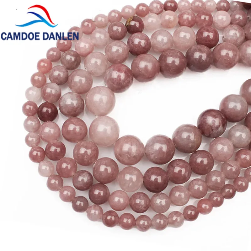 Бусины Из Натурального лепидолита, клубничный кварц, круглые свободные бусины для поделок, браслетов, ожерелий, ювелирных изделий, оптовая продажа