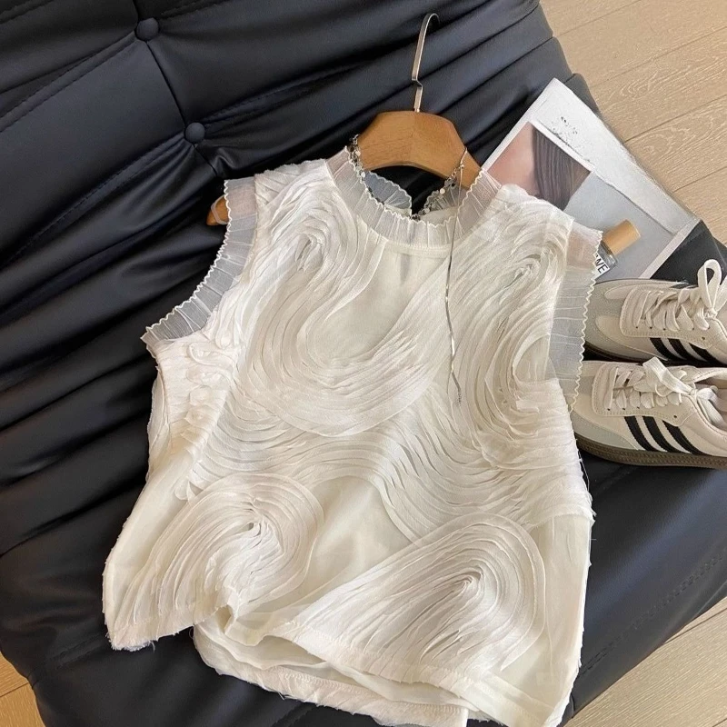 Fashion Ladies Shirt 2026 Summer French Style Elegant Ruffled Sleeveless Chiffon Blouse Women Office Work Wear Casual Tops
