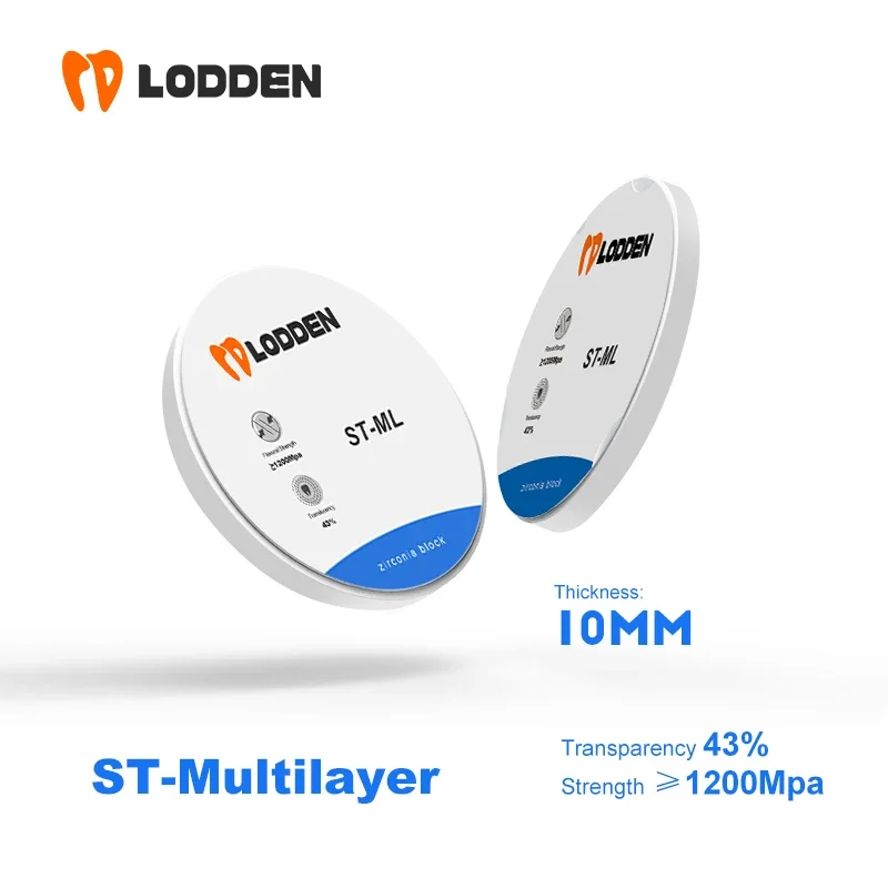 LODDEN Dental Lab ST-ML Multilayer Zirconia 98x10mm CAD CAM Translucency 43% ≥1200Mpa High Strength Zirconia Blocks VITA16