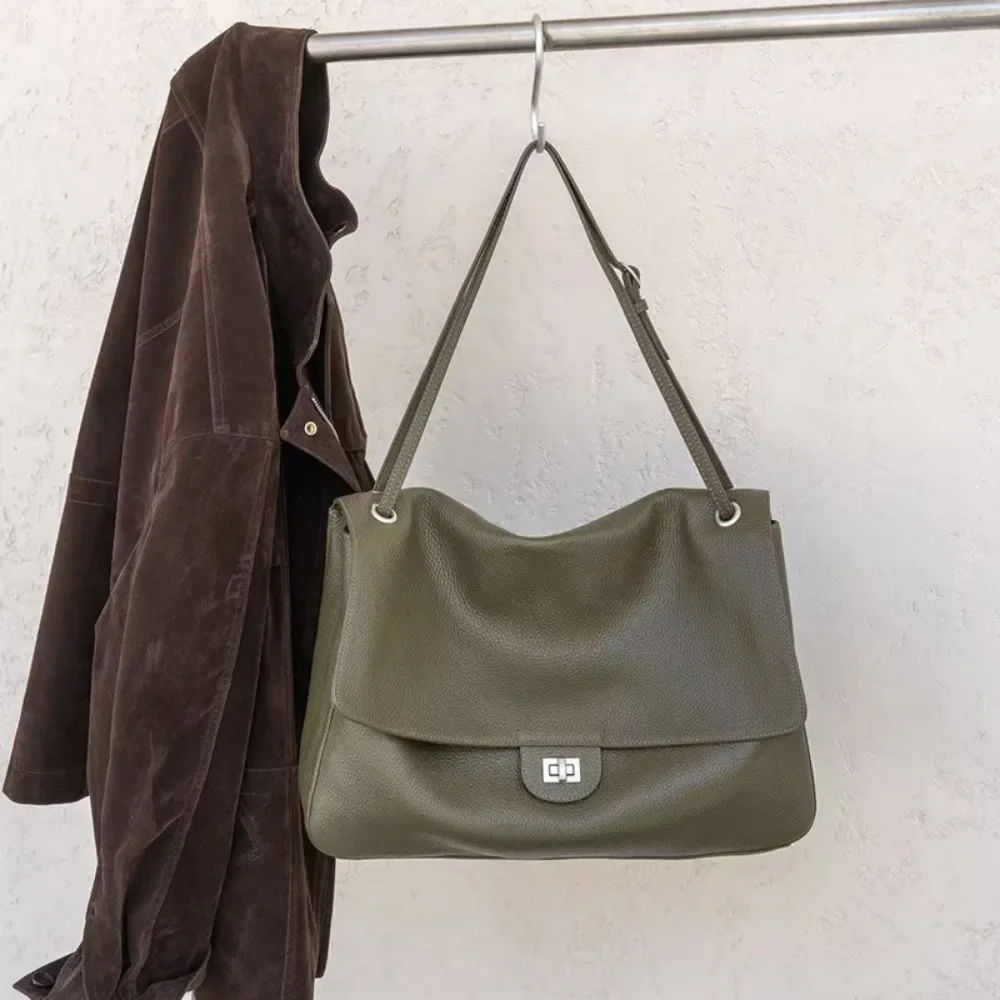 Women's Luxury Leather Handbag Large Capacity Soft Wear-Resistant Trendy Travel Bag High-End Texture Simple Design
