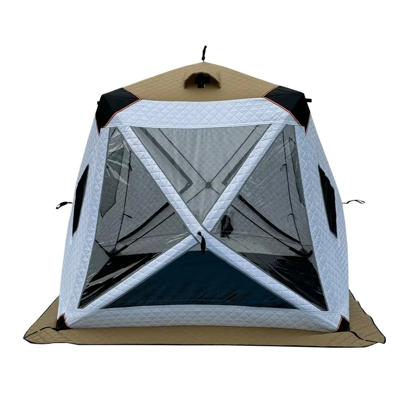Fully Automatic Winter Ice Fishing Tent with Chimney Hole, Transparent Window, Quick Opening, Portable