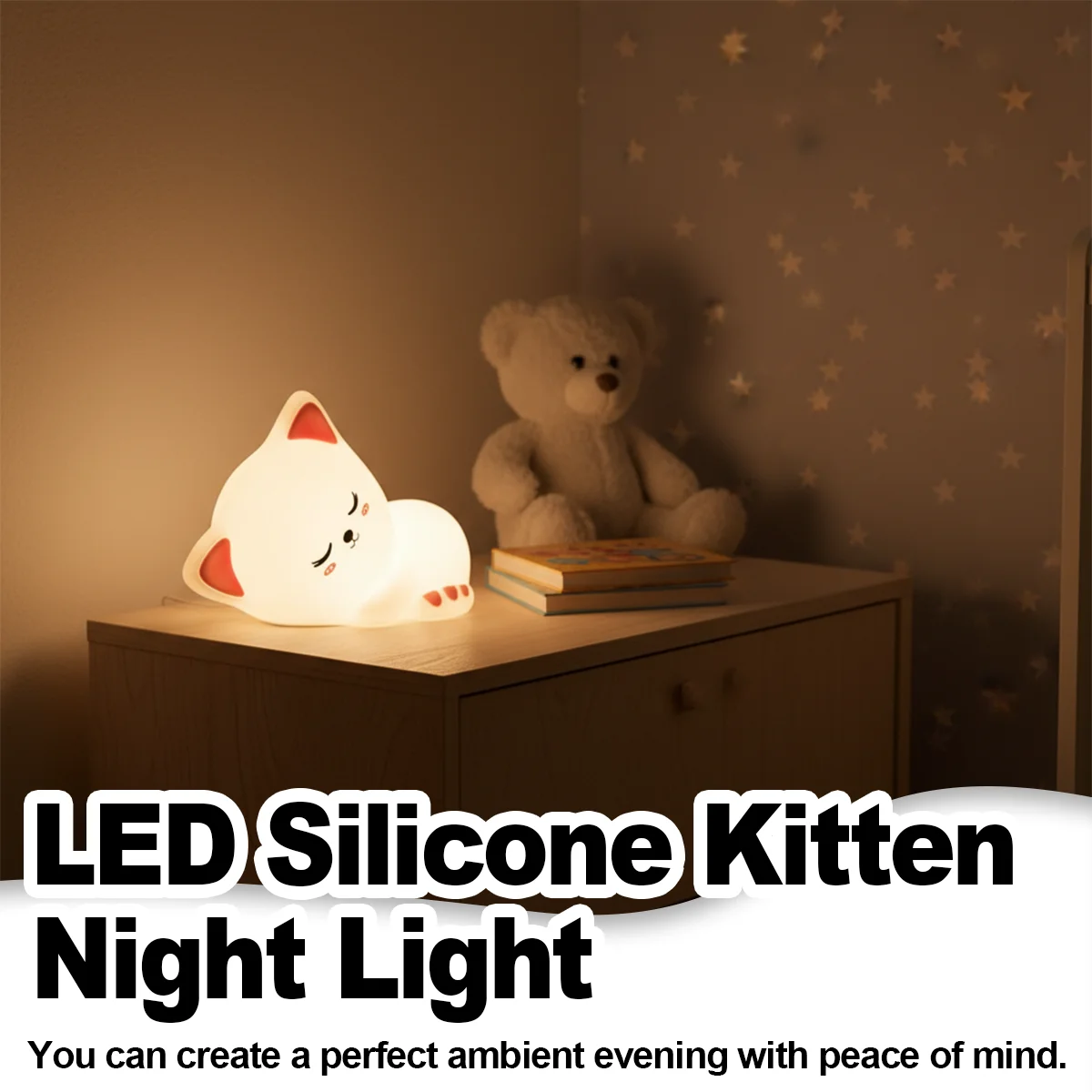 

Мягкий ночник с котенком, прикроватная светодиодная лампа для спальни, силиконовая лампа с животными, декор комнаты, мультяшные декоративные настольные светильники, перезаряжаемая кошка