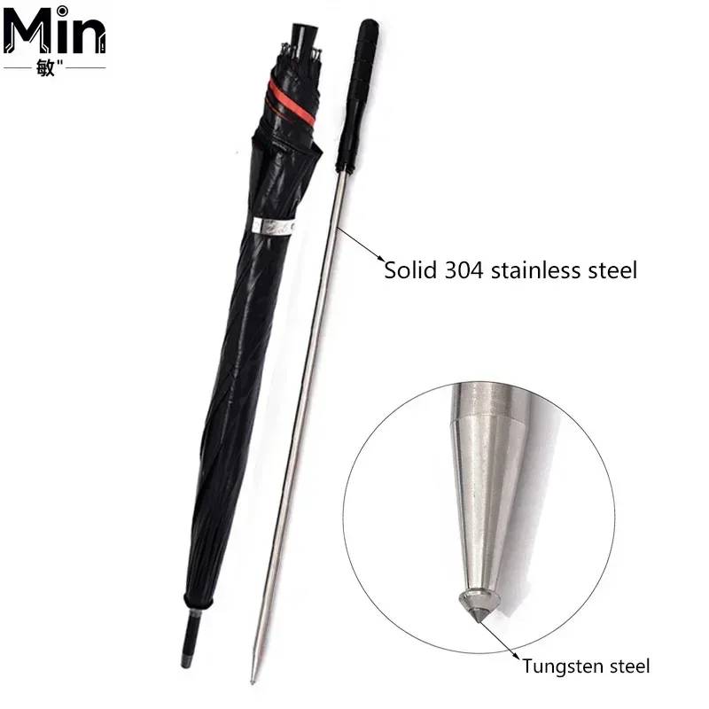 2-in-1 Self-Defense Walking Cane Stick Windproof UV Protection Umbrella for Hiking Outdoor Rainy Days