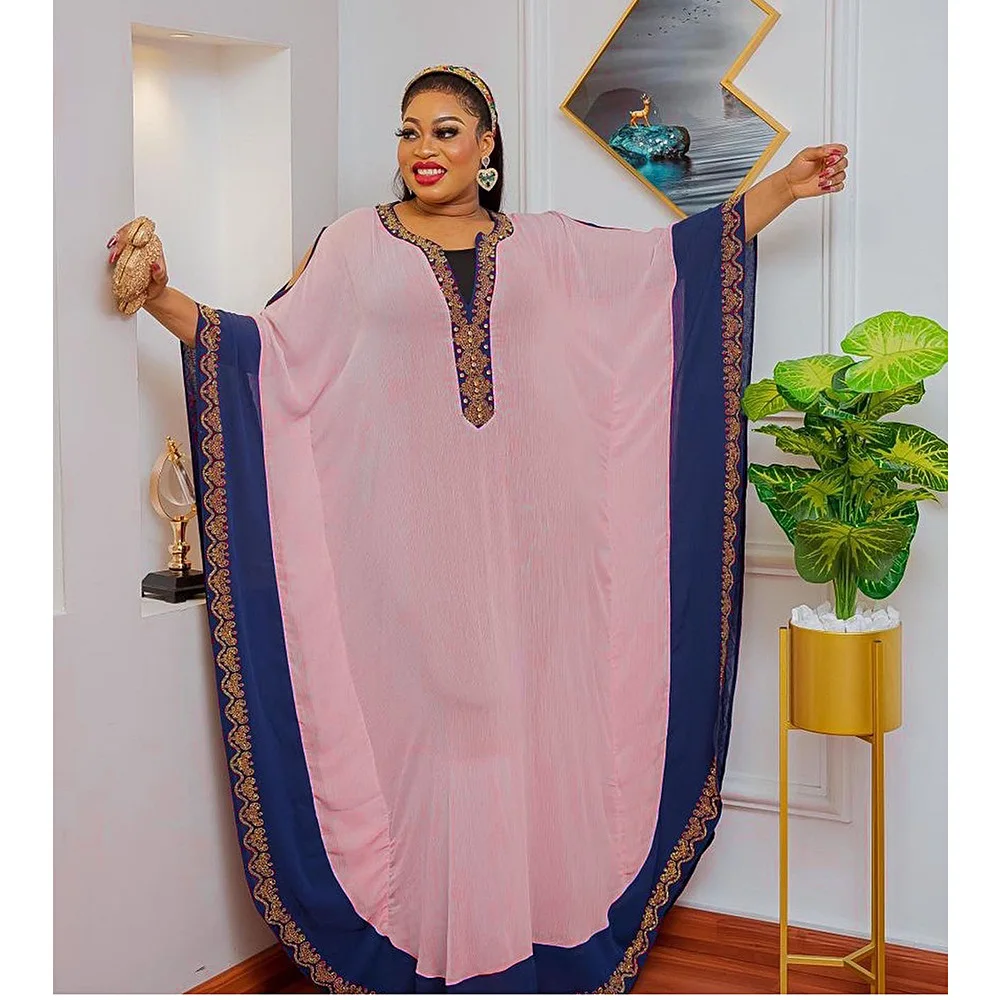 

Women African Dresses Two Pieces V Neck Batwing Sleeve Diamonds Kanga Long Robe Inner Dress Loose Traditional Pendulum