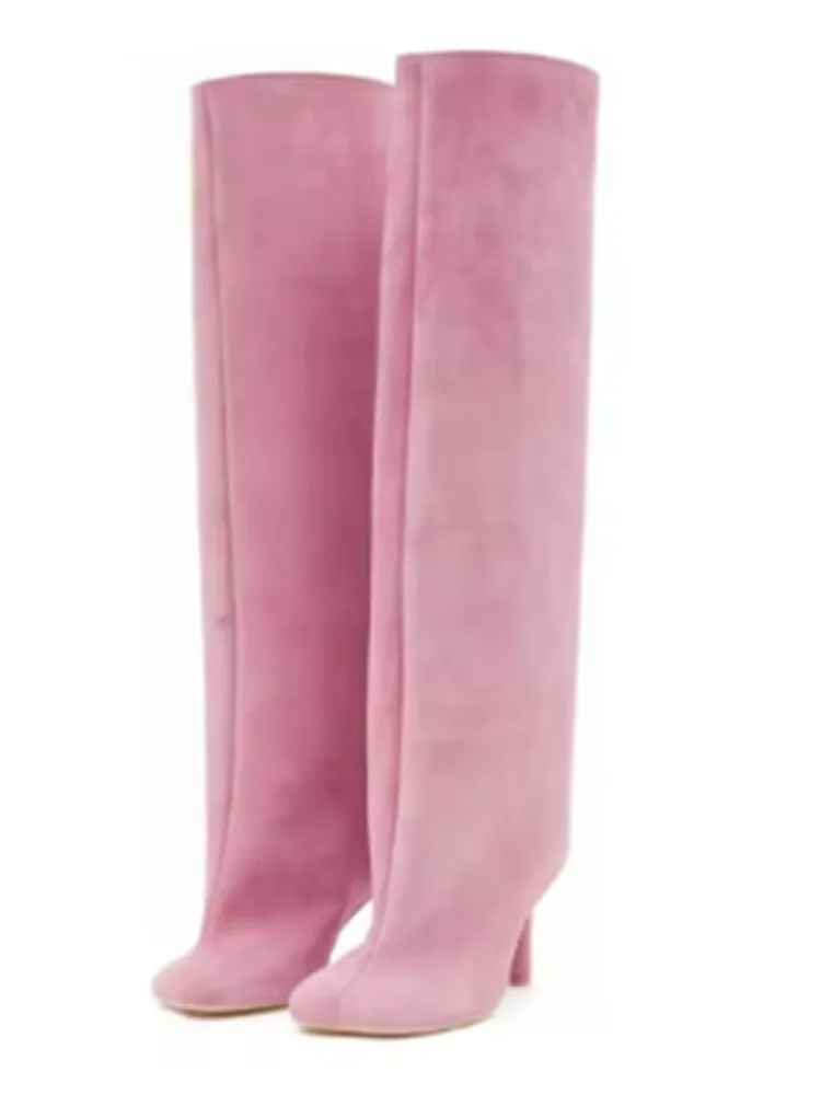 2025Women\'s Autumn and Winter New Slim Fit High Heels Knee High Boots Fashionable Plus Size Medium Long Boots Knight Boots