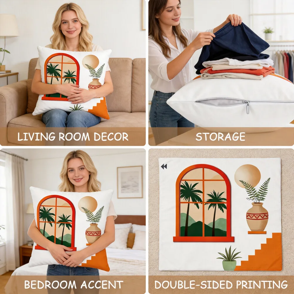 4PCS Throw Pillow Cover Set Cushion Covers for Home Decor Accent Novelty Polyester Stripe Polka Dot Sofa Seating Gifts