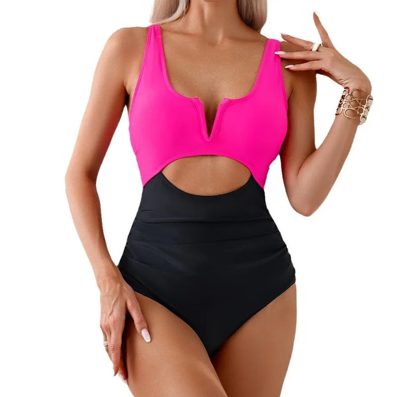 American Fashion New One-piece Swimsuit Women Quick-drying Spa Color Clashing Swimsuit Women Bikini