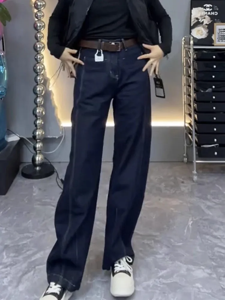 حجم كبير واسعة الساق الجينز التخسيس المرأة Faion الخريف جديد الكمثرى القرد الجسم سكين السراويل الموز السراويل السراويل الطويلة