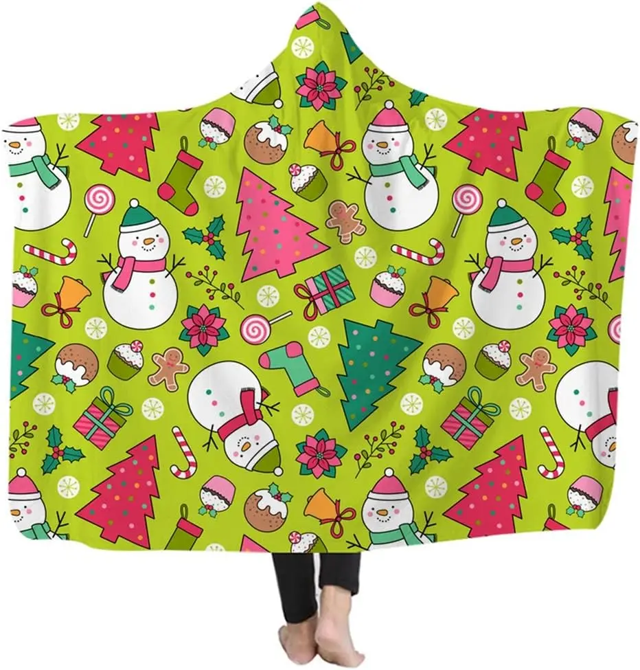 

Cartoon Snowman Christmas Blanket Throw Blanket Christmas Hooded Blanket Cape Hooded Blanket Printed Crystal Fleece Travel